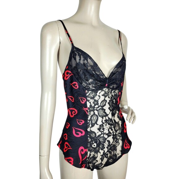 VTG Gold Label Victoria Secret Flirty Silk Lace Heart Brocade Teddy Lingerie NEW - Picture 7 of 11